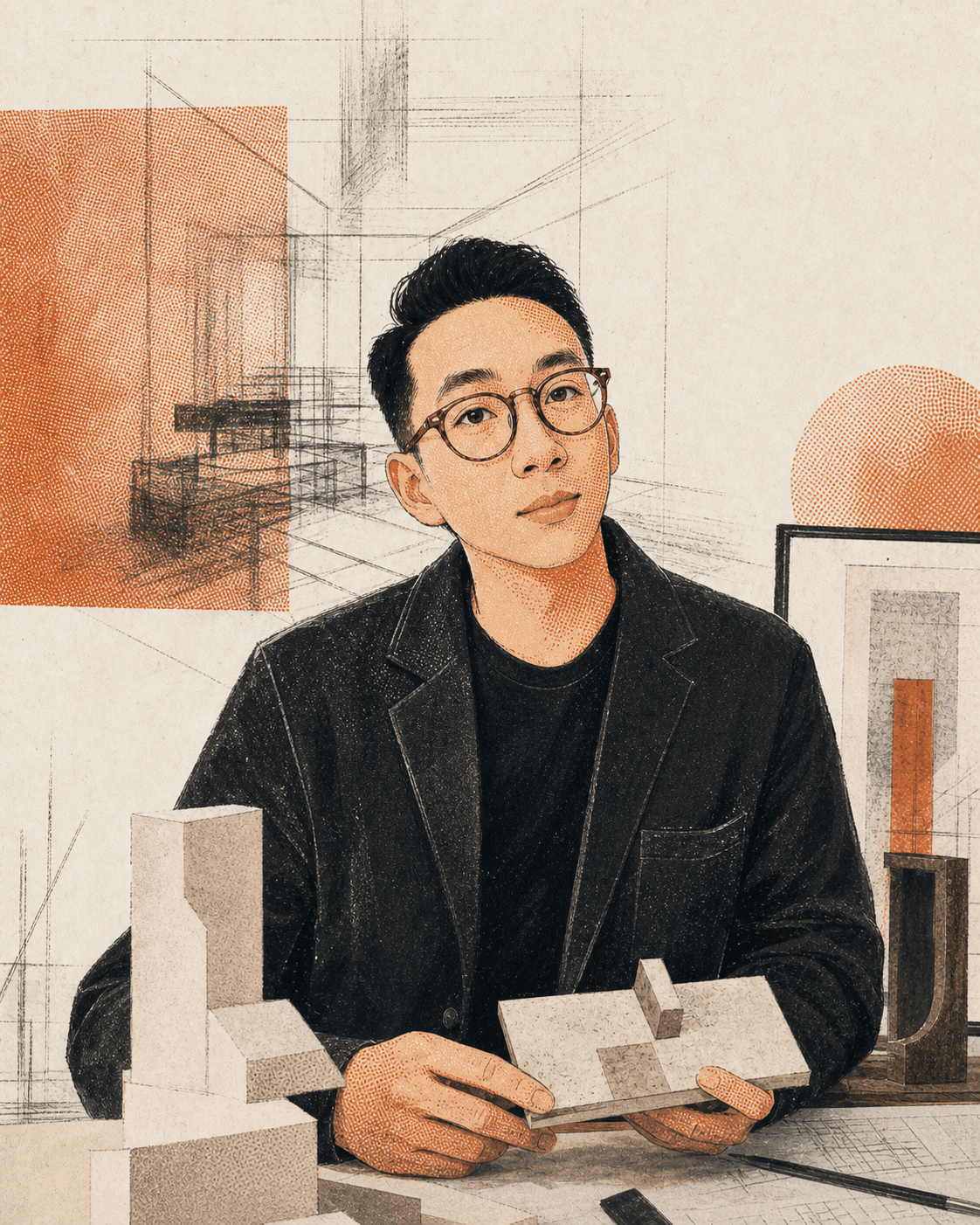 Original halftone portrait of Kai Ren Lim, a UUTIFY AI Inspire Designer from Malaysia