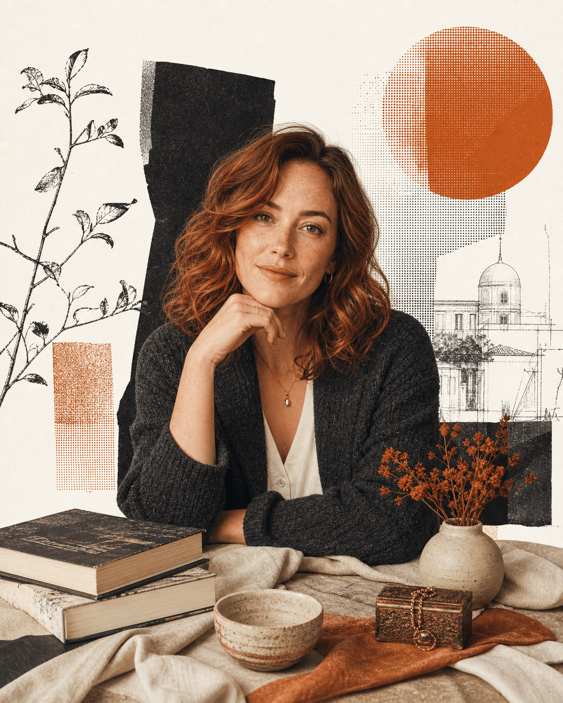 Original halftone portrait of Inês Valente, a UUTIFY AI Decor Stylist from Portugal